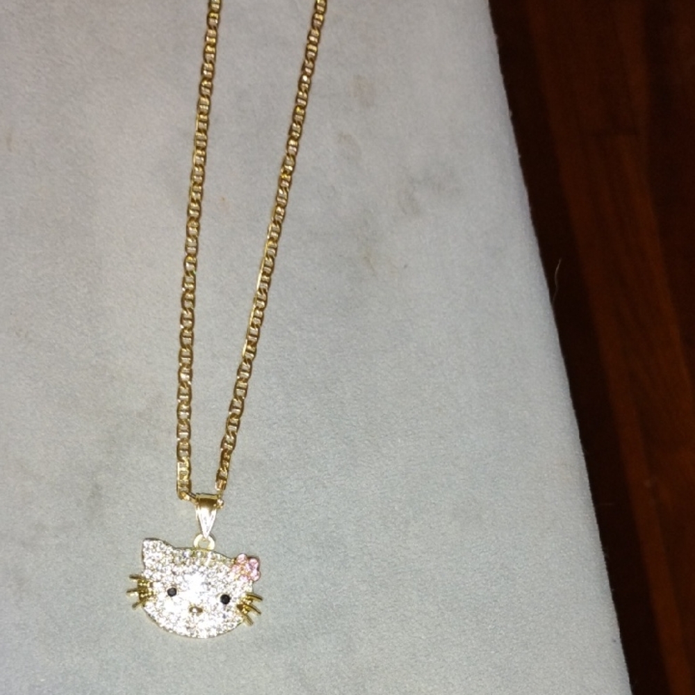Gold and Pink Cat Pendant Necklace